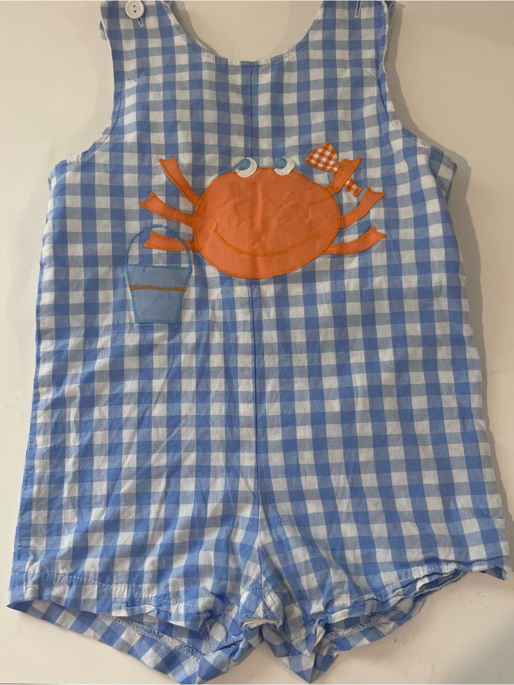 Funtasia Too Toddler Boy Blue And White Checked Shortall Appliqué Crab 3T